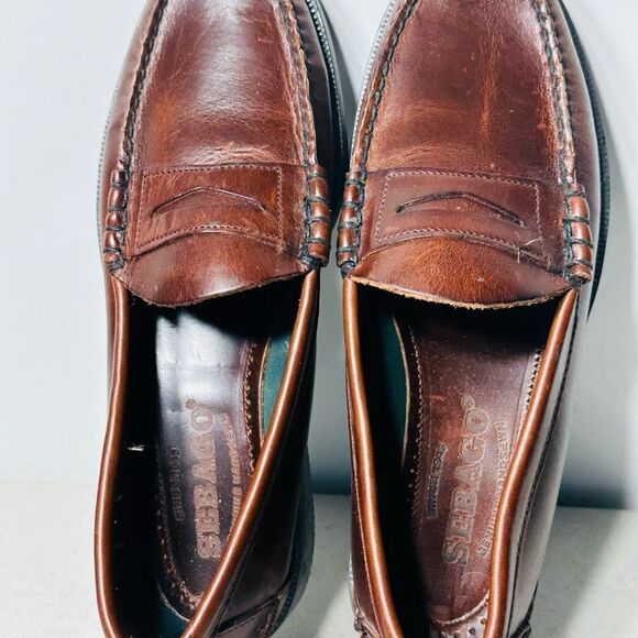 Sebago Men’s Moc Toe Rubber Sole Brown Leather Penny Loafers Size 9,5 - Picture 7 of 8